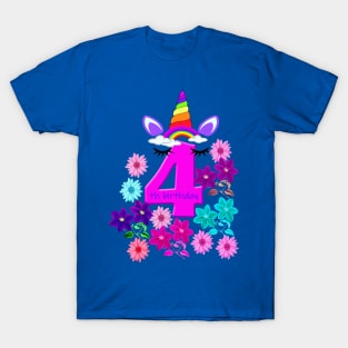 Unicorn Happy Birthday Number 4 Girl T-Shirt